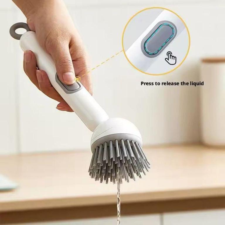 360° Rotating Dish Cleaning Brush with Soap Dispenser | Push Squeeze Kitchen Washing Brush