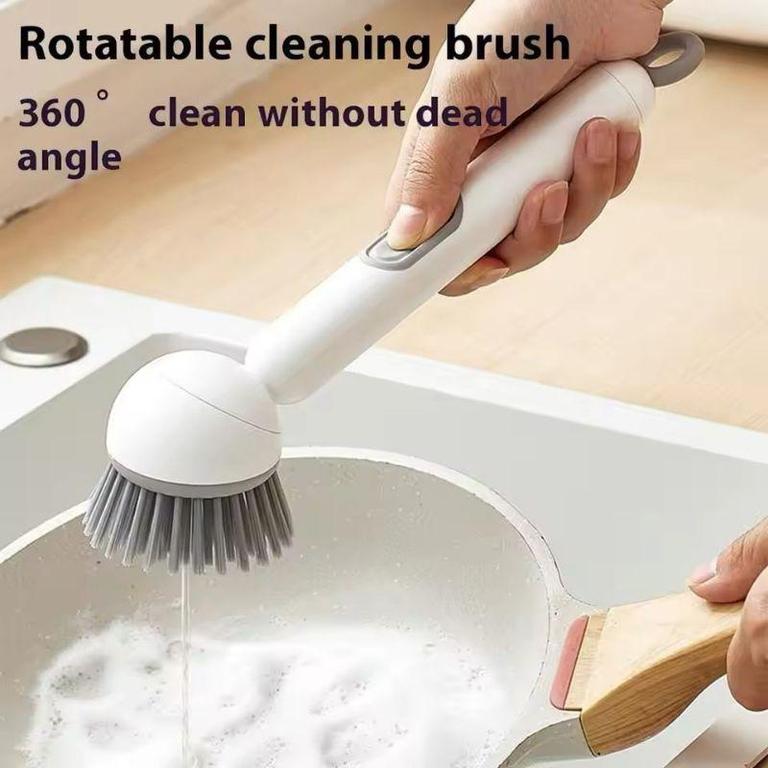 360° Rotating Dish Cleaning Brush with Soap Dispenser | Push Squeeze Kitchen Washing Brush