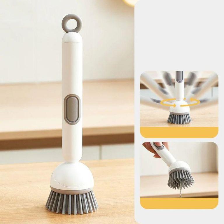 360° Rotating Dish Cleaning Brush with Soap Dispenser | Push Squeeze Kitchen Washing Brush